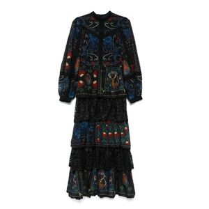 FARM Rio Black Maxi Dress with Multicolor Floral Design